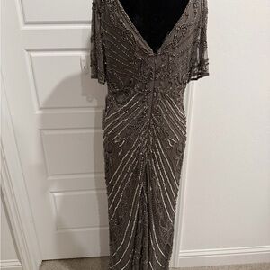 Pisarro Nights Gray Sequin Flutter Sleeve Gown